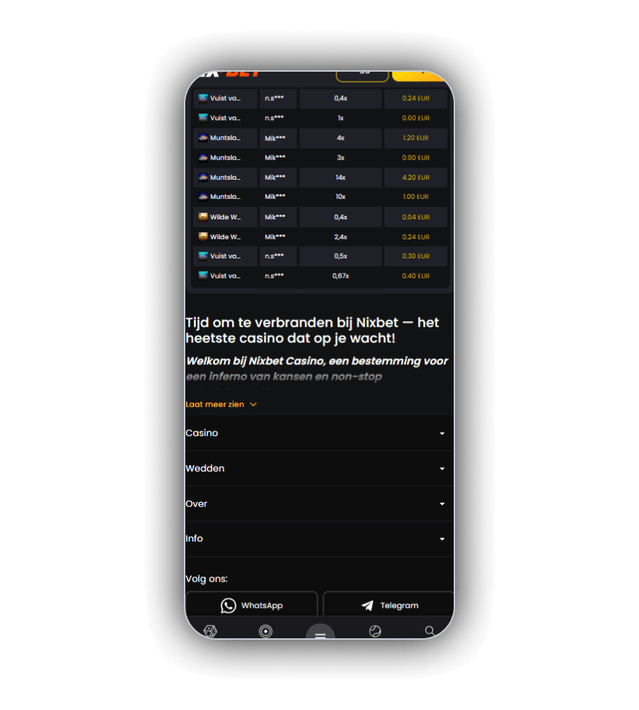 Interface van het NixBet Casino NL